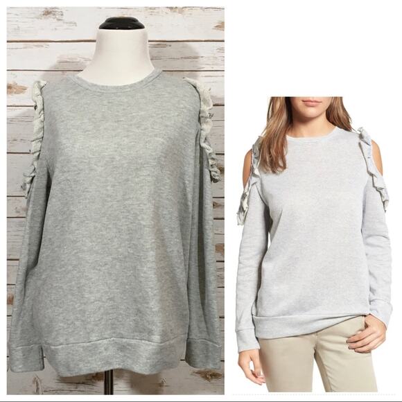 Caslon Ruffle Trim Cold Shoulder Sweatshirt - Gray - Small - Picture 1 of 16